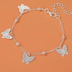 Silver tone Butterflies Ankle Bracelet